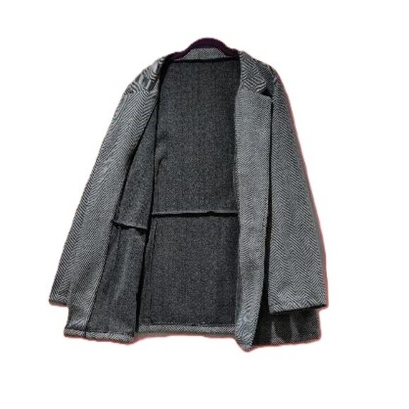TRENDY GREY HERRINGBONE WRAP BLAZER JACKET  4X  COAT Y2K RETRO WINTER CLASSIC - Picture 4 of 8